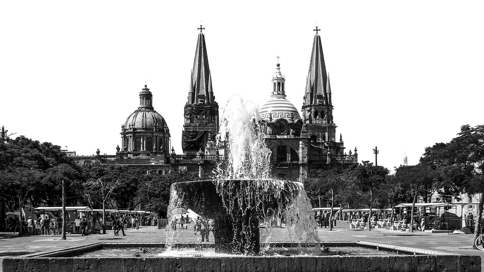 Guadalajara cathedral fountain scene for Imperio Real Añejo tequila